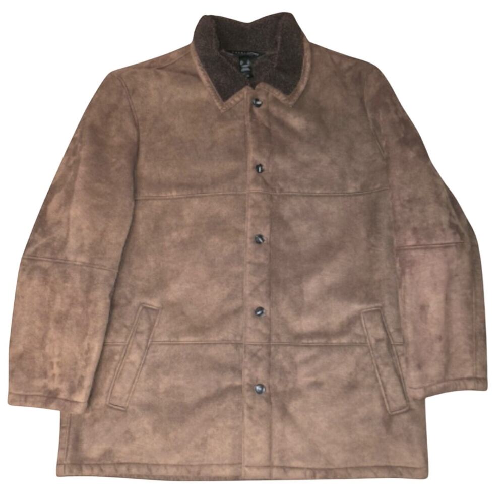 Vintage Suede Style Sherpa Lined Barn Coat Utility Jacket Mens Size XL Heavy